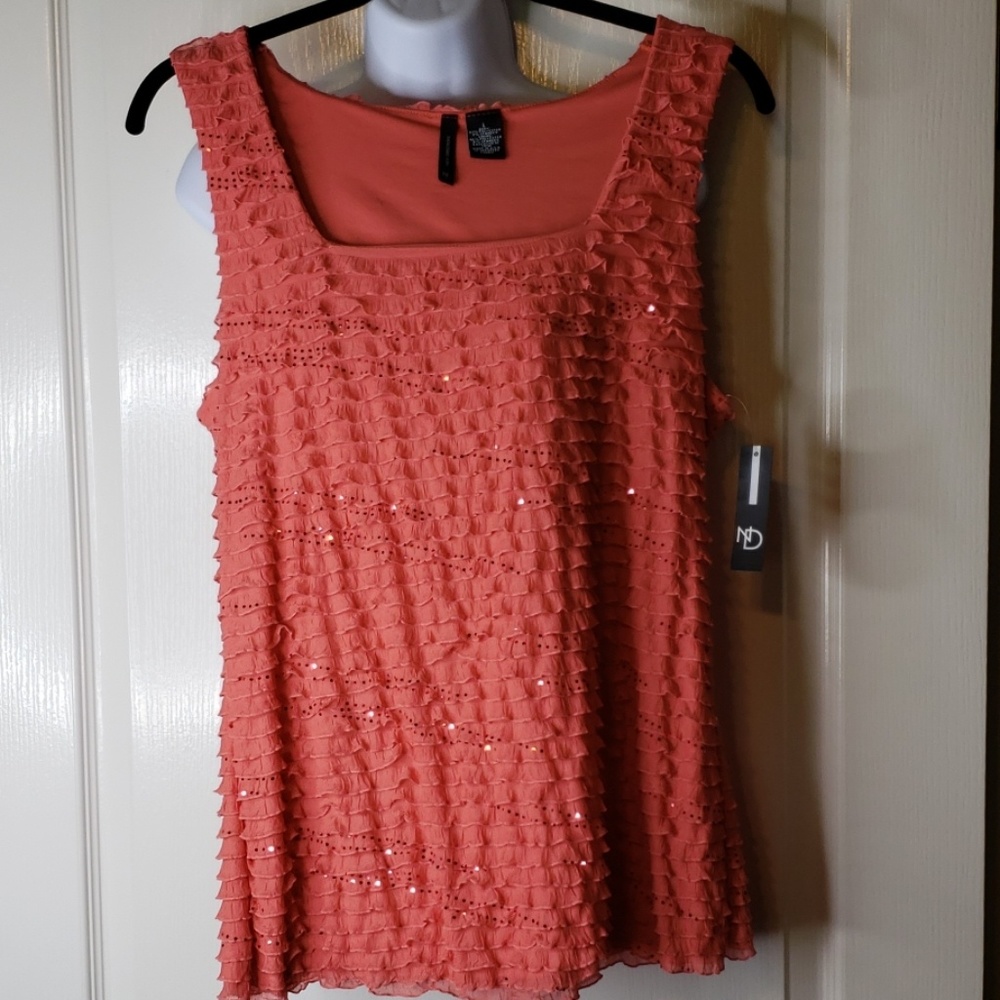 Blouse sleeveless Coral Ruffled BliNg NWT sz L